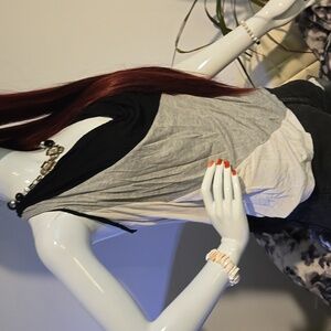 Cha Cha Vente Gray & Black Draped Cowl-Neck Top ~ Size Medium